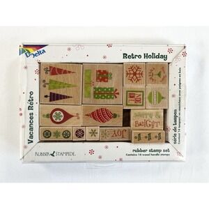 Vintage Delta Rubber Stampede "Retro Holiday" Christmas Crafting 14 Stamp Set